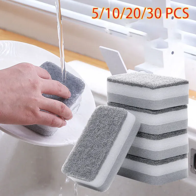 Éponge double face grise à récurer pour la cuisine, lot de 5 ou 30 pièces - Image 1