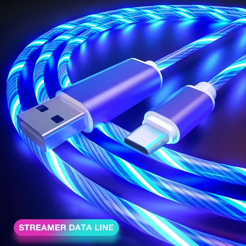 Câble de charge lumineux à LED pour smartphone, compatible micro USB, USB-C, Samsung, Xiaomi et iPhone 13/14