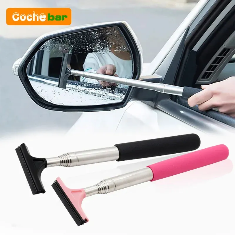 Brosse télescopique de nettoyage de vitres avec grattoir et nettoyeur automatique de buée pour rétroviseur 1