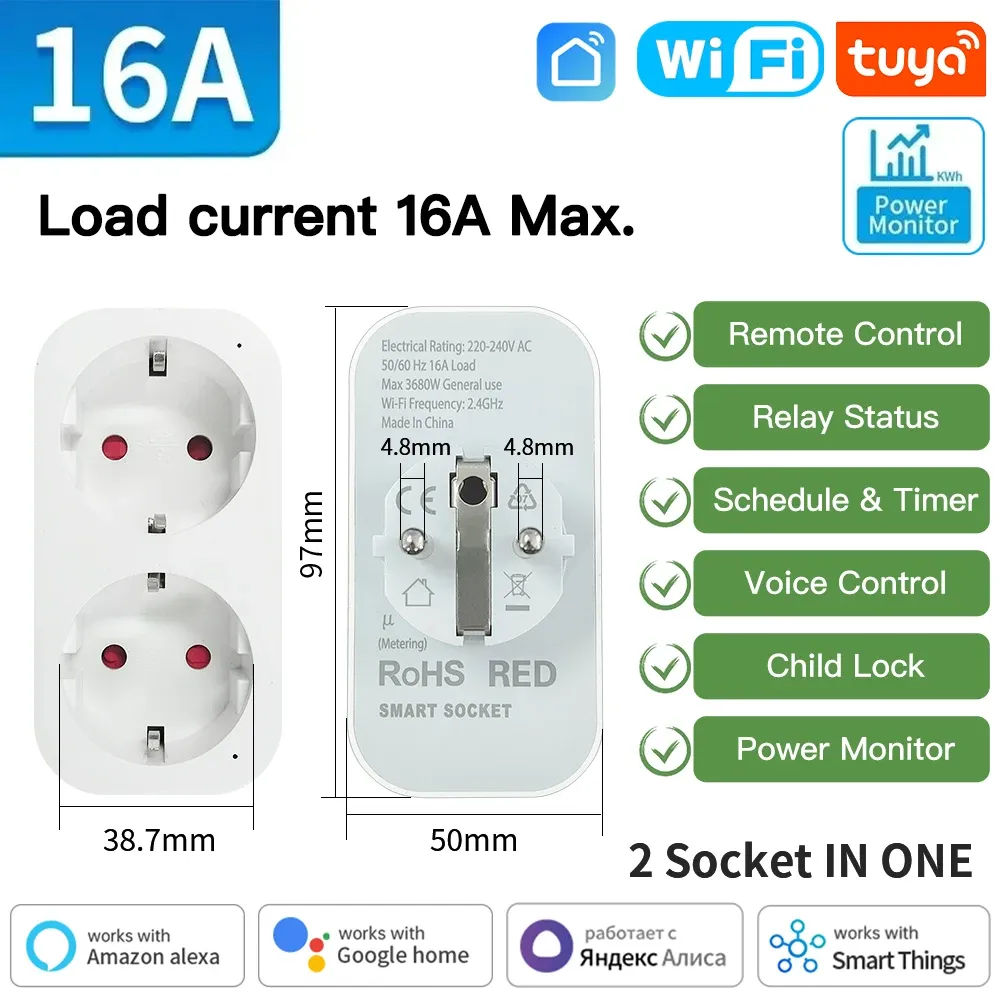 Prise intelligente TNCE TUYA WiFi ou Zigbee 3.0, prise EU 16A/20A avec moniteur de puissance, fonction de synchronisation, compatible commande vocale Alexa et Google Home 8
