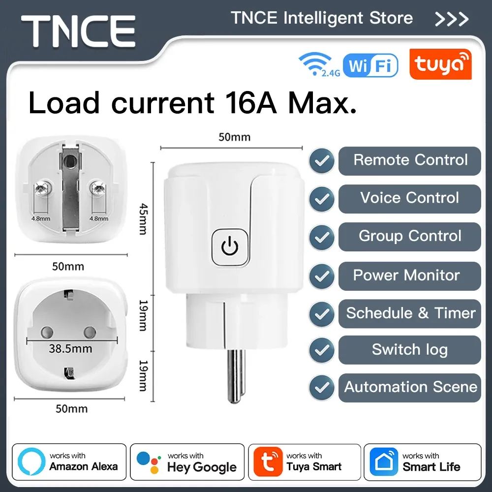 Prise intelligente TNCE TUYA WiFi ou Zigbee 3.0, prise EU 16A/20A avec moniteur de puissance, fonction de synchronisation, compatible commande vocale Alexa et Google Home 12