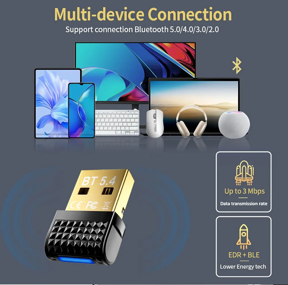 Adaptateur USB Bluetooth 5.4 émetteur-récepteur audio sans fil pour PC et ordinateur portable 2