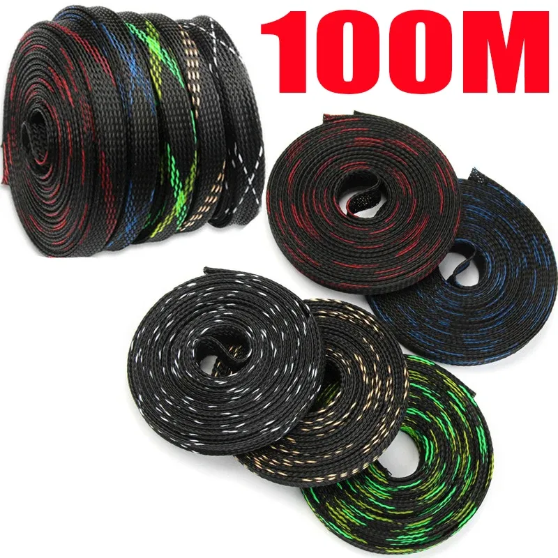 Gaine de protection tressée extensible en PET pour câbles, 20/50/100 m, diamètres 4/6/8/10/12/15/20 mm - Image 1
