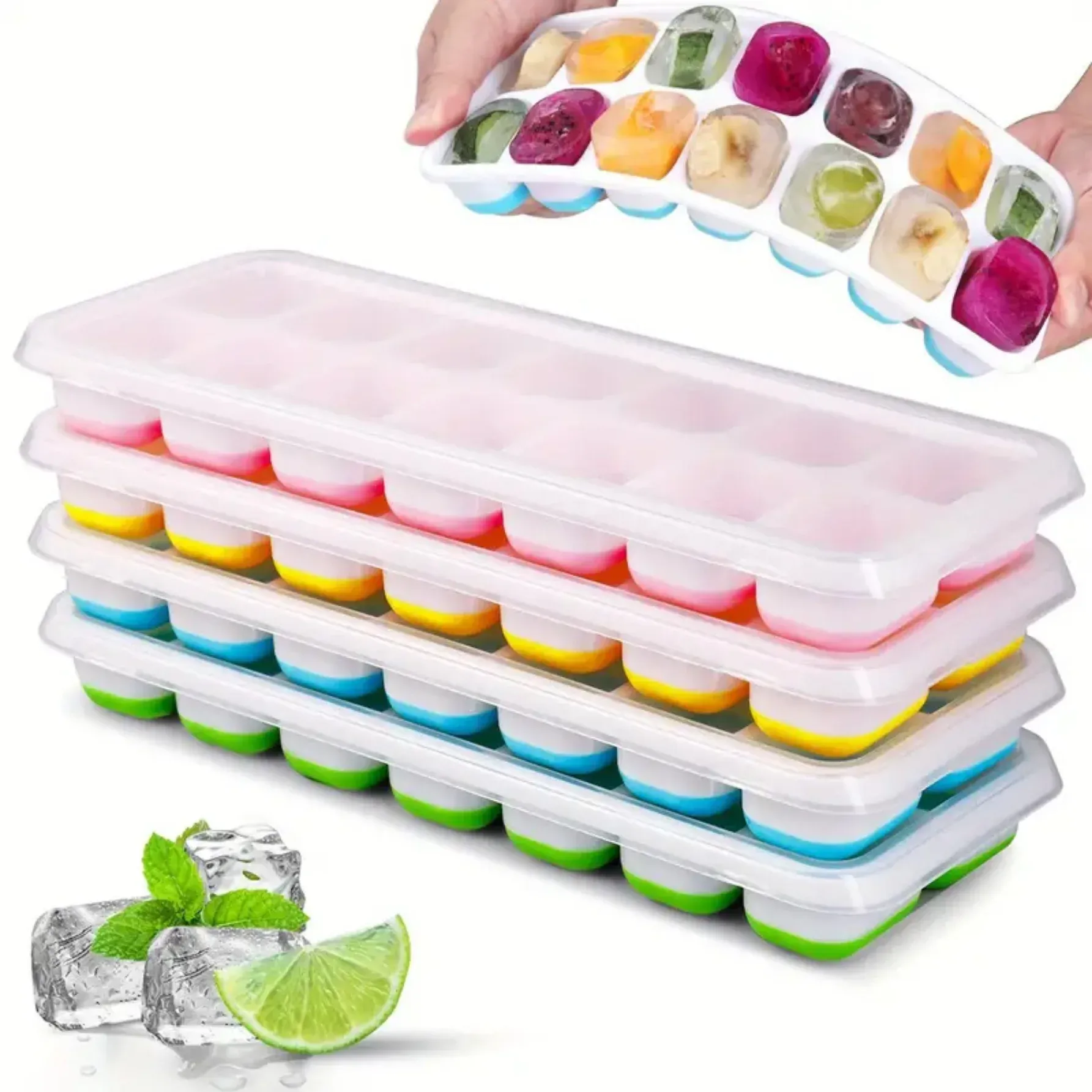 Bac à glaçons en silicone à 14 cases avec couvercle amovible, moule à glace et à sucettes maison pour congélateur, accessoire de bar à cocktails pour la cuisine