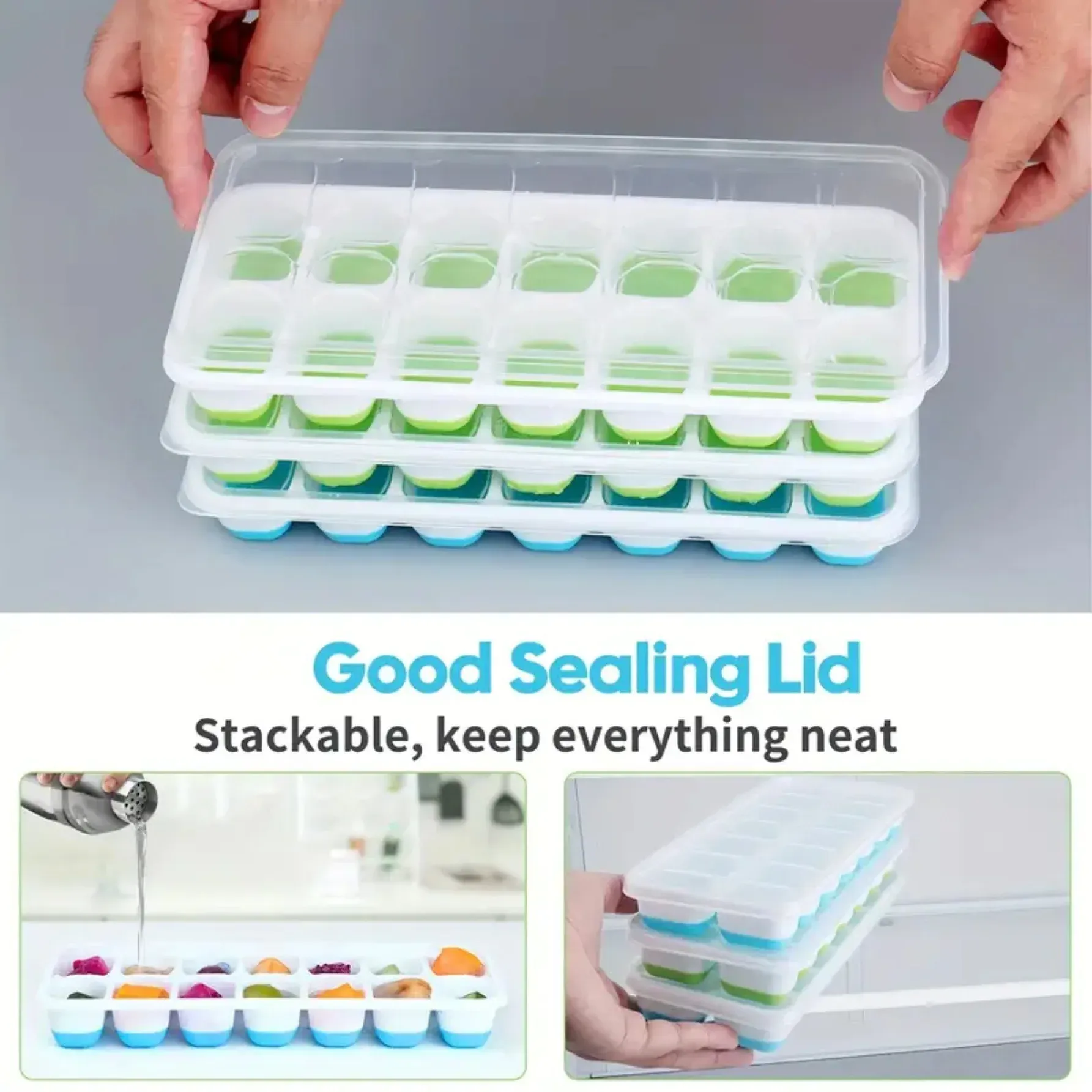 Bac à glaçons en silicone à 14 cases avec couvercle amovible, moule à glace et à sucettes maison pour congélateur, accessoire de bar à cocktails pour la cuisine 3
