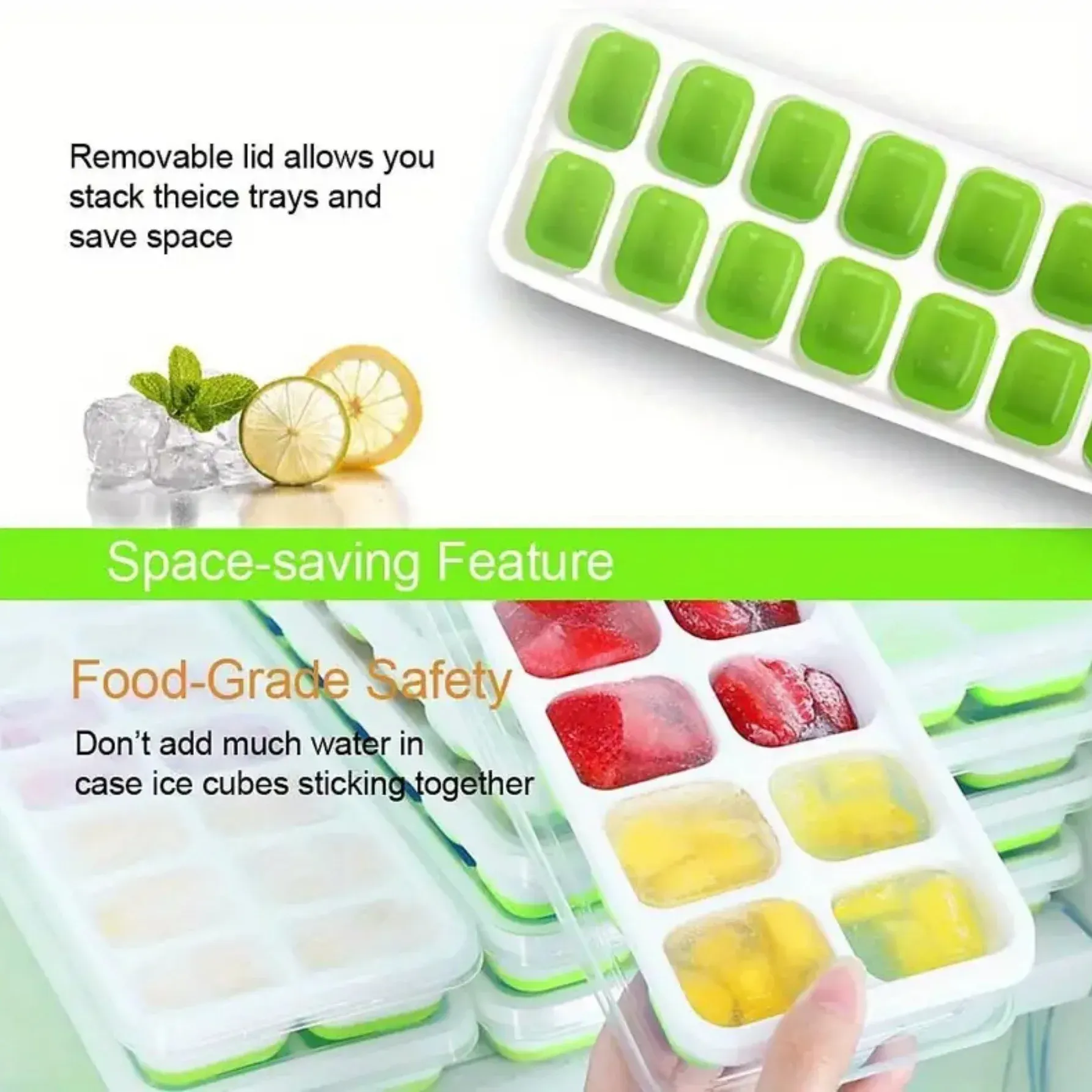 Bac à glaçons en silicone à 14 cases avec couvercle amovible, moule à glace et à sucettes maison pour congélateur, accessoire de bar à cocktails pour la cuisine 2