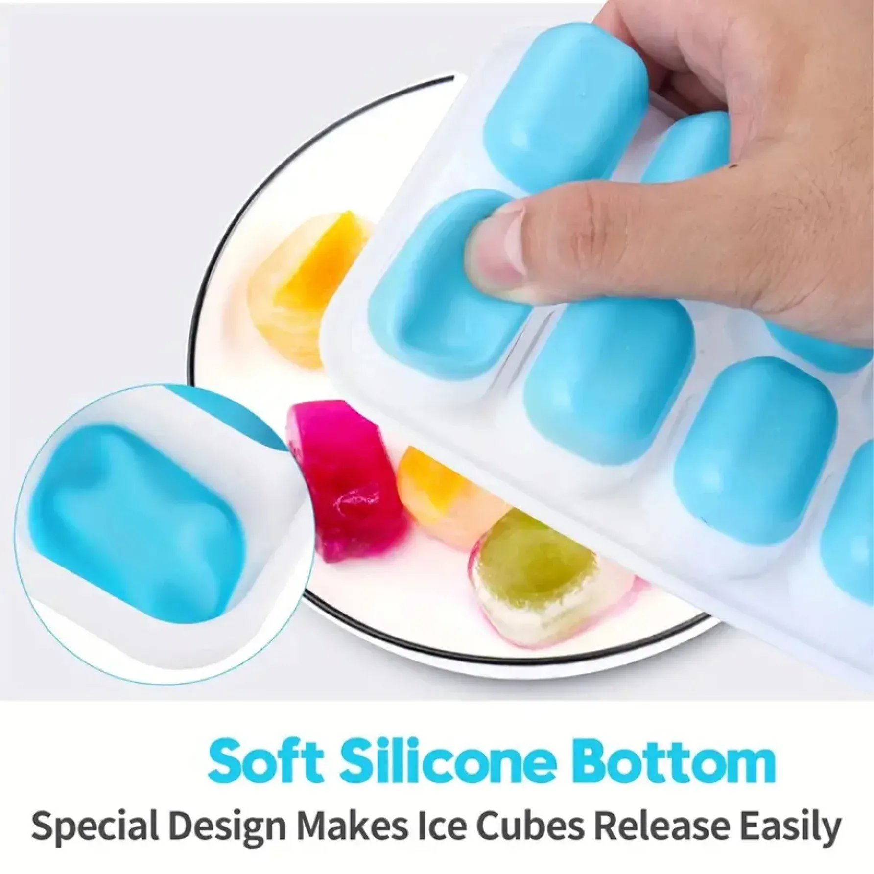 Bac à glaçons en silicone à 14 cases avec couvercle amovible, moule à glace et à sucettes maison pour congélateur, accessoire de bar à cocktails pour la cuisine 4