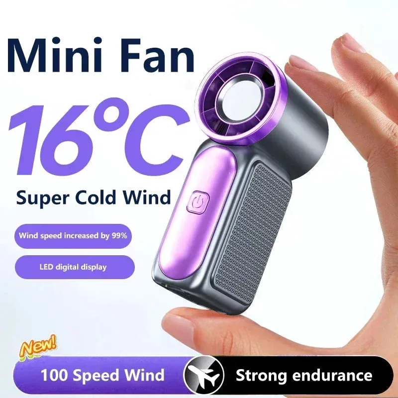 Ventilateur portable de poche rechargeable, mini ventilateur USB-C à 5 vitesses, écran numérique, idéal pour le bureau et l'extérieur