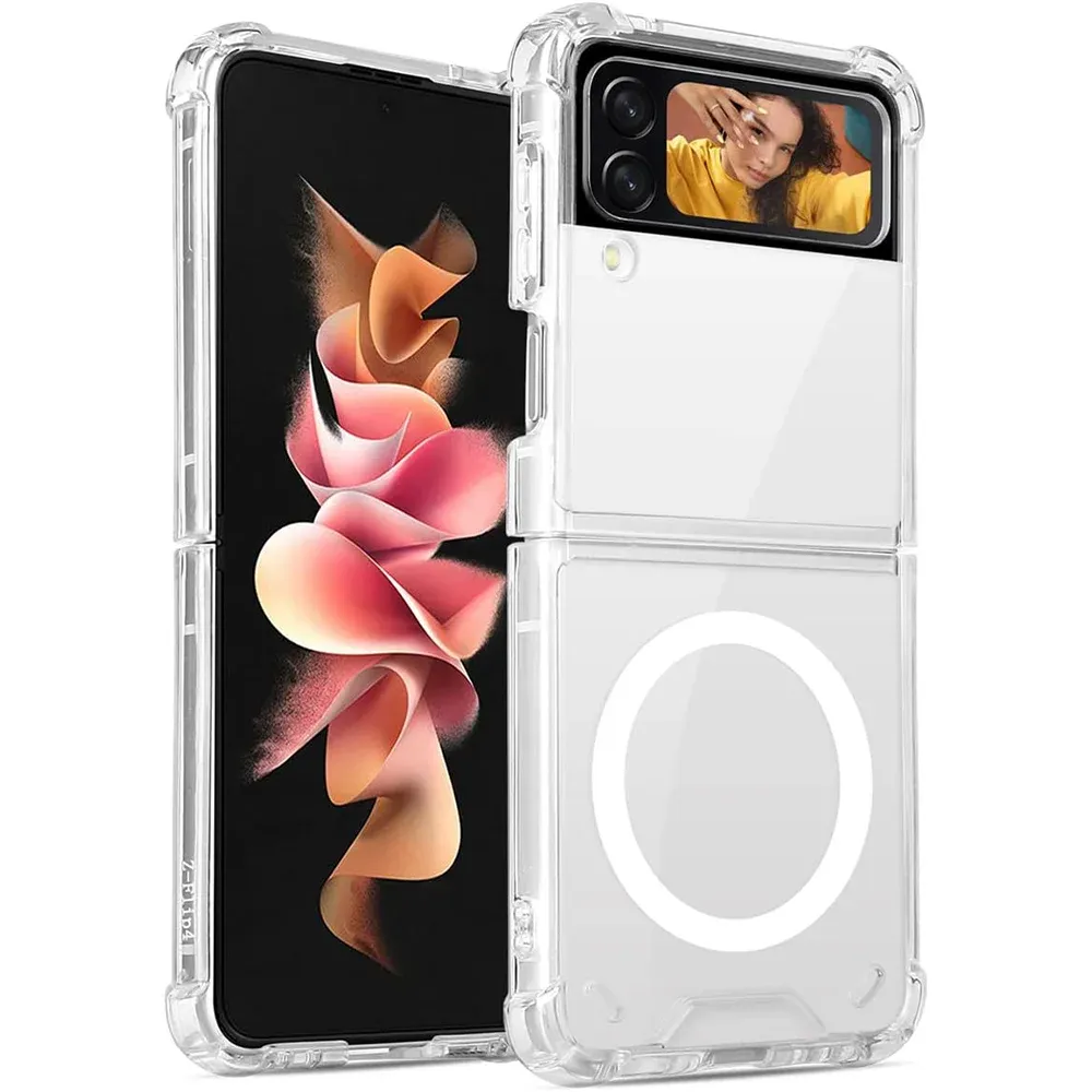 Étui magnétique transparent compatible MagSafe pour Samsung Galaxy Z Flip 3, Z Flip 4 et Z Flip 5, avec coussin d'air et compatibilité charge sans fil - Image 1