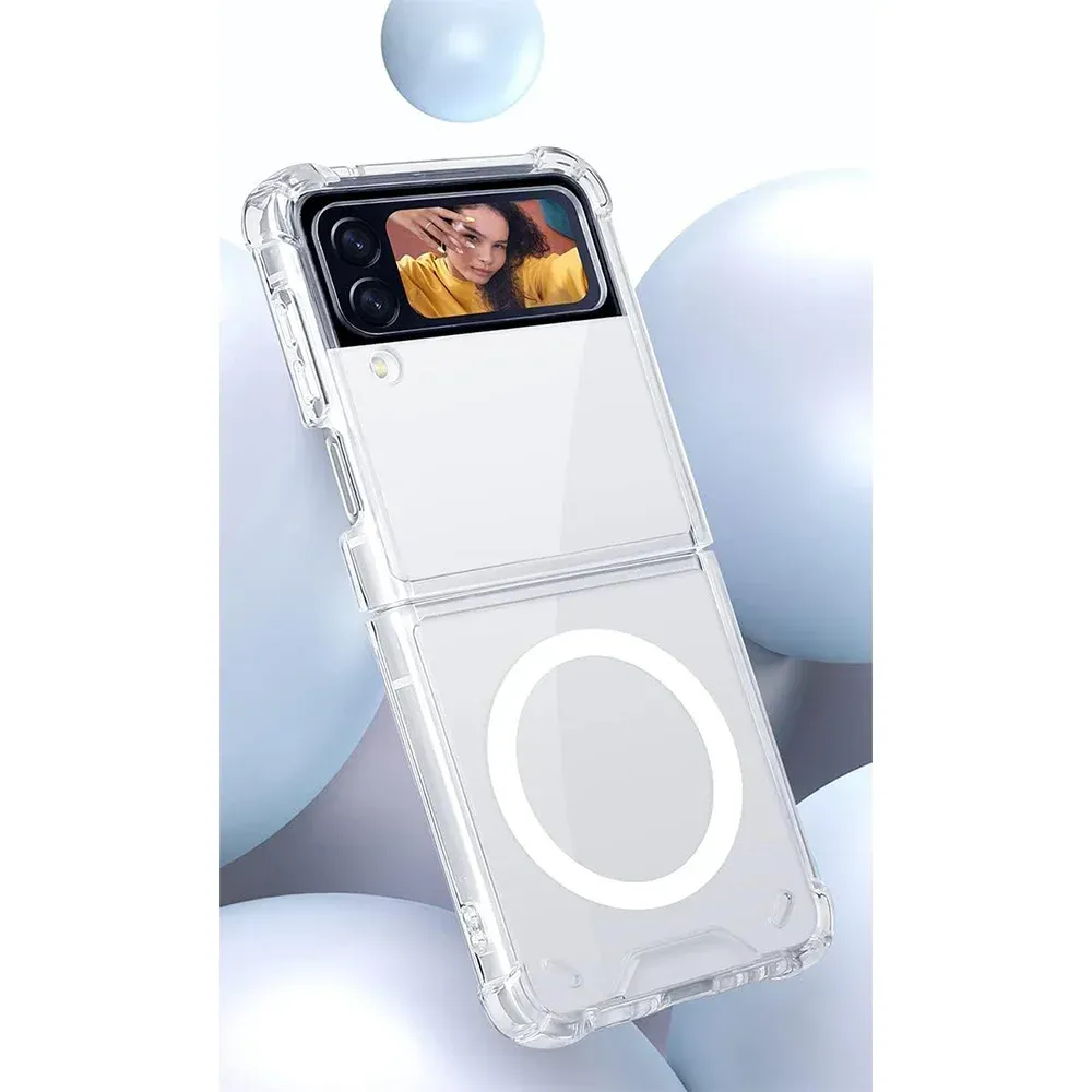 Étui magnétique transparent compatible MagSafe pour Samsung Galaxy Z Flip 3, Z Flip 4 et Z Flip 5, avec coussin d'air et compatibilité charge sans fil 5