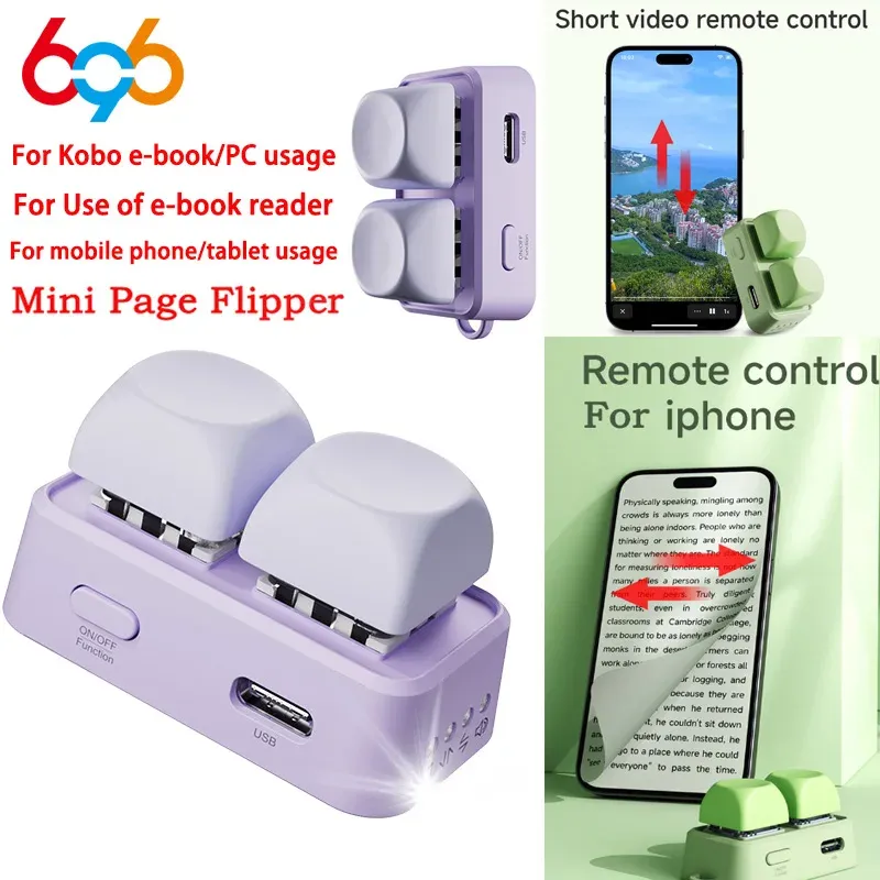 Télécommande sans fil Bluetooth légère pour tournage de pages, à double bouton, compatible avec les liseuses Kobo, tablettes et téléphones portables
