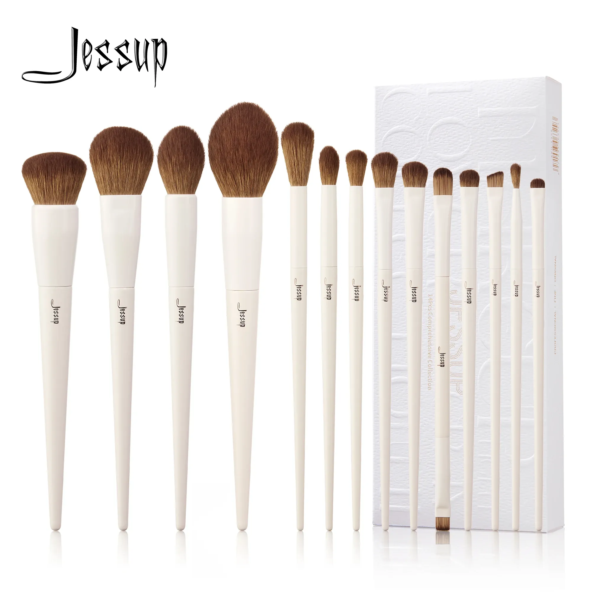 Pinceaux Jessup, ensemble de 14 pinceaux synthétiques pour fond de teint, poudre, contour, fards à paupières, eye-liner, estompe et illuminateur – T329 - Image 1