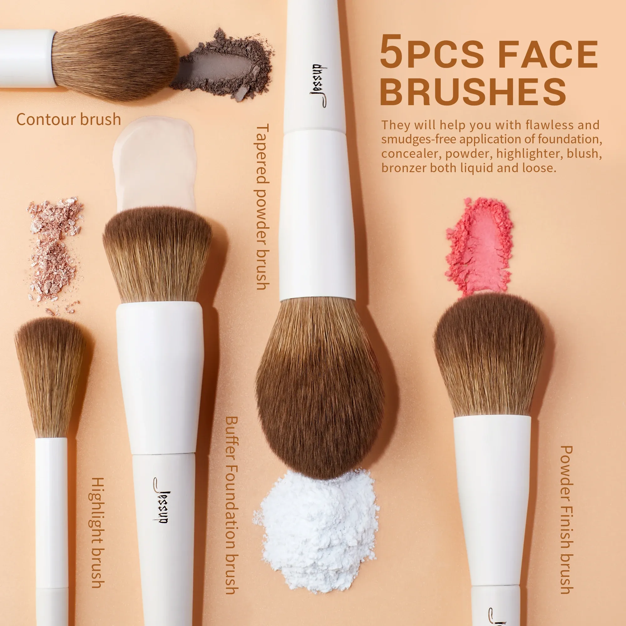 Pinceaux Jessup, ensemble de 14 pinceaux synthétiques pour fond de teint, poudre, contour, fards à paupières, eye-liner, estompe et illuminateur – T329 2
