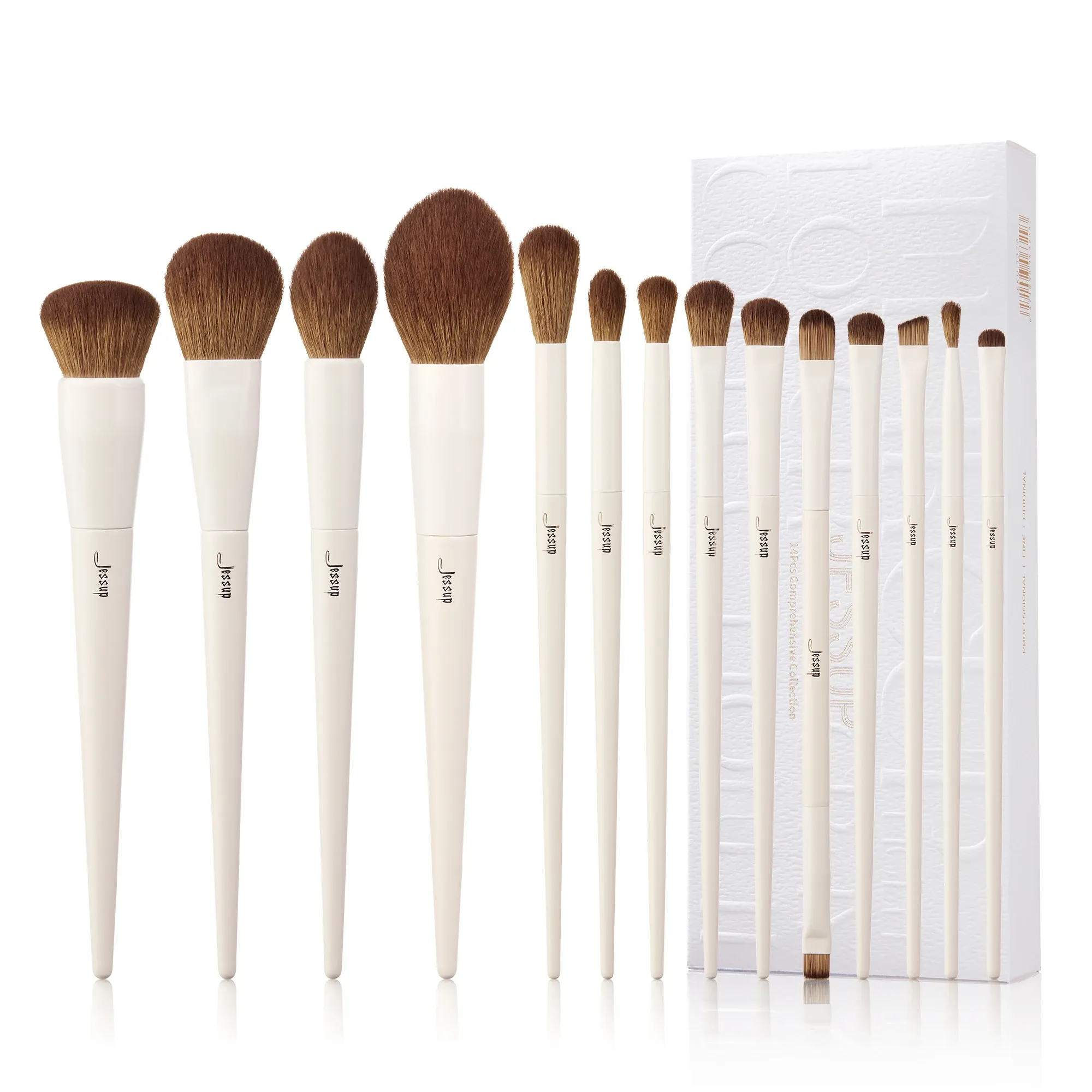 Pinceaux Jessup, ensemble de 14 pinceaux synthétiques pour fond de teint, poudre, contour, fards à paupières, eye-liner, estompe et illuminateur – T329 7