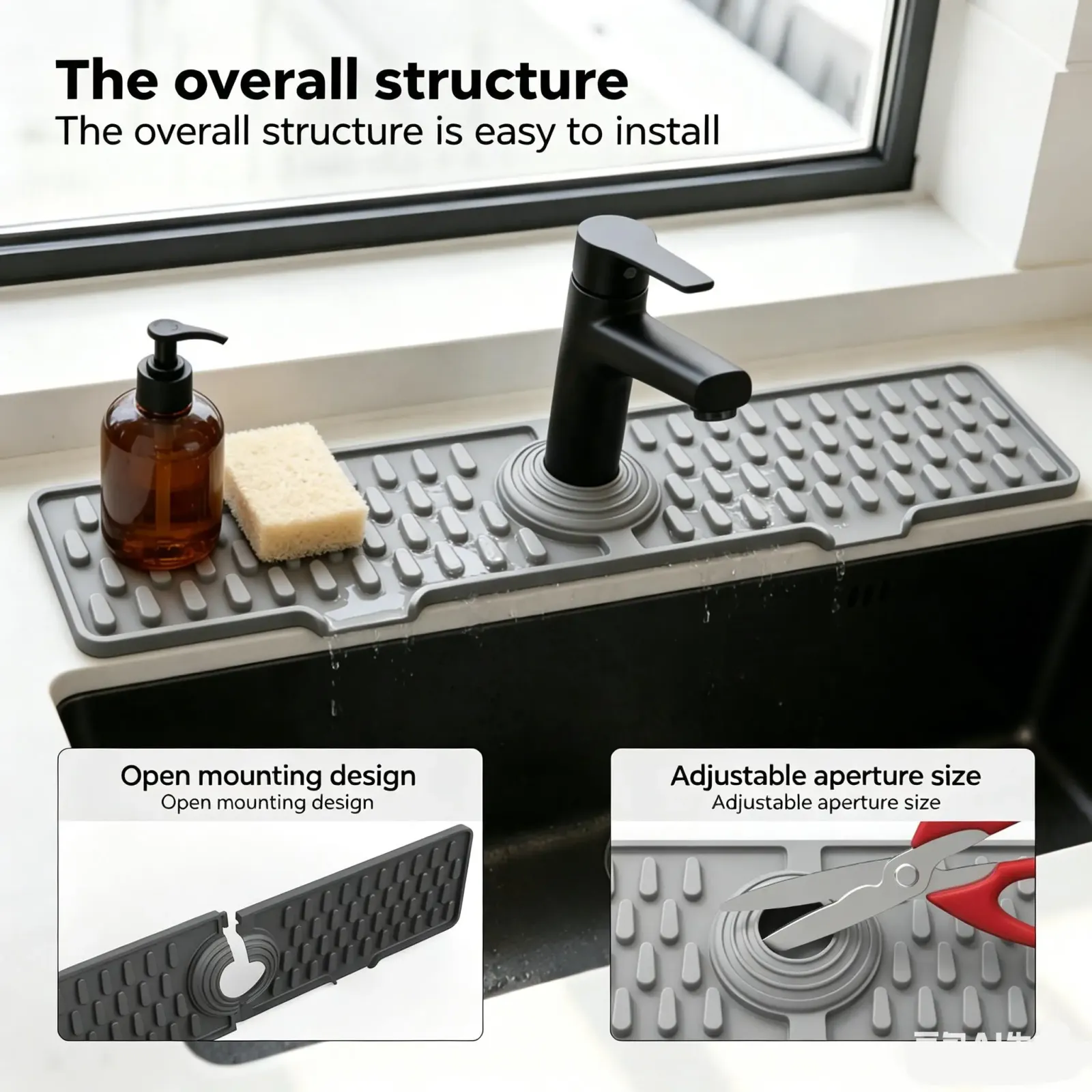 Tapis de protection pour robinet de cuisine, vue d'ensemble