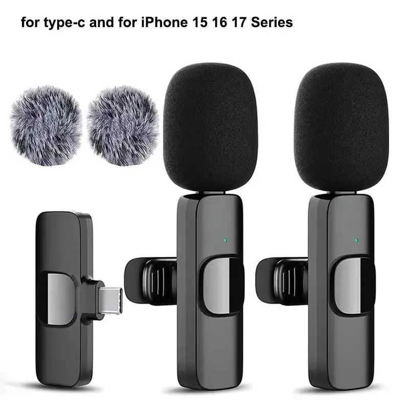Microphone-cravate sans fil pour iPhone, Android et USB-C, avec réduction du bruit pour streaming en direct et interviews