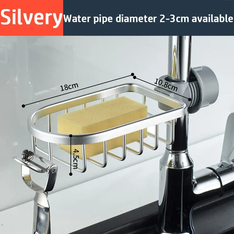 Organisateur d'évier en aluminium avec égouttoir à savon, porte-éponge et support de robinet 13