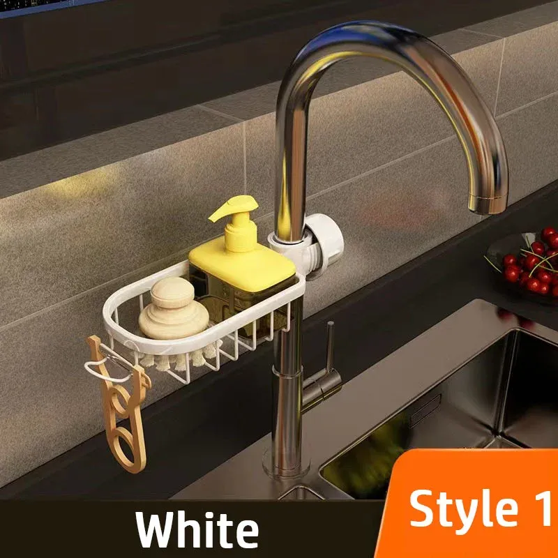 Organisateur d'évier en aluminium avec égouttoir à savon, porte-éponge et support de robinet 14