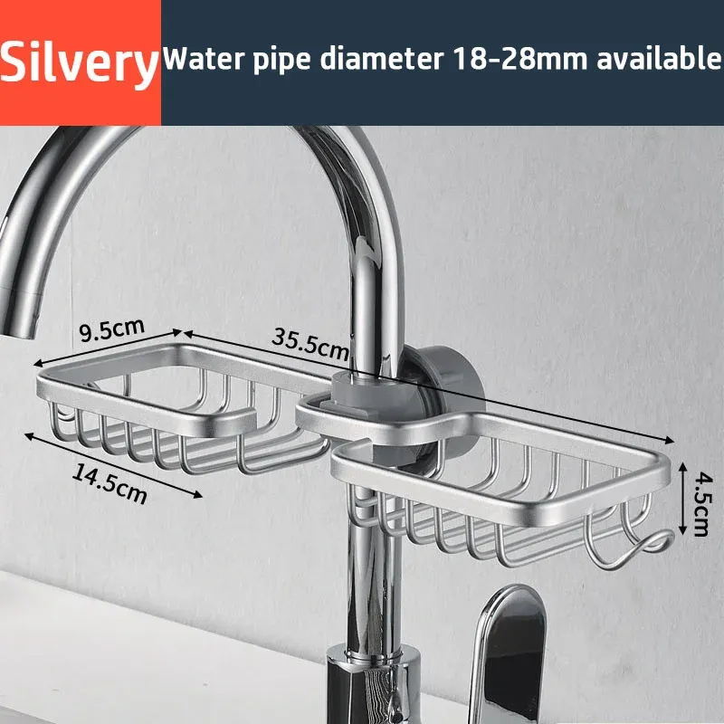 Organisateur d'évier en aluminium avec égouttoir à savon, porte-éponge et support de robinet 10