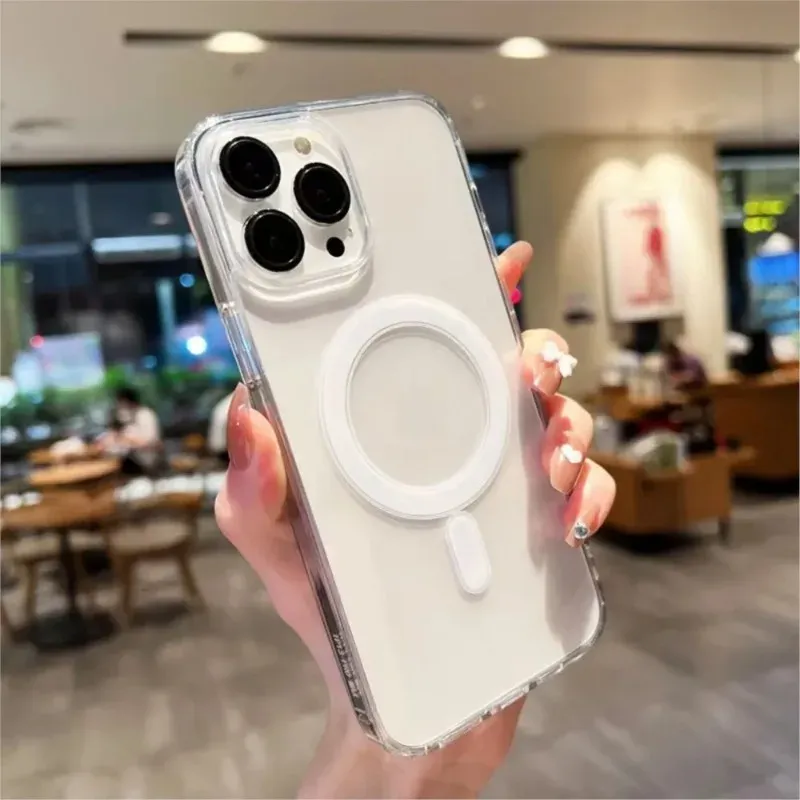 Coque magnétique transparente pour iPhone 17, 16, 15, 14, 13, 12, 11 (Plus, Mini, Pro, Pro Max, 16E, 17E), compatible MagSafe 4