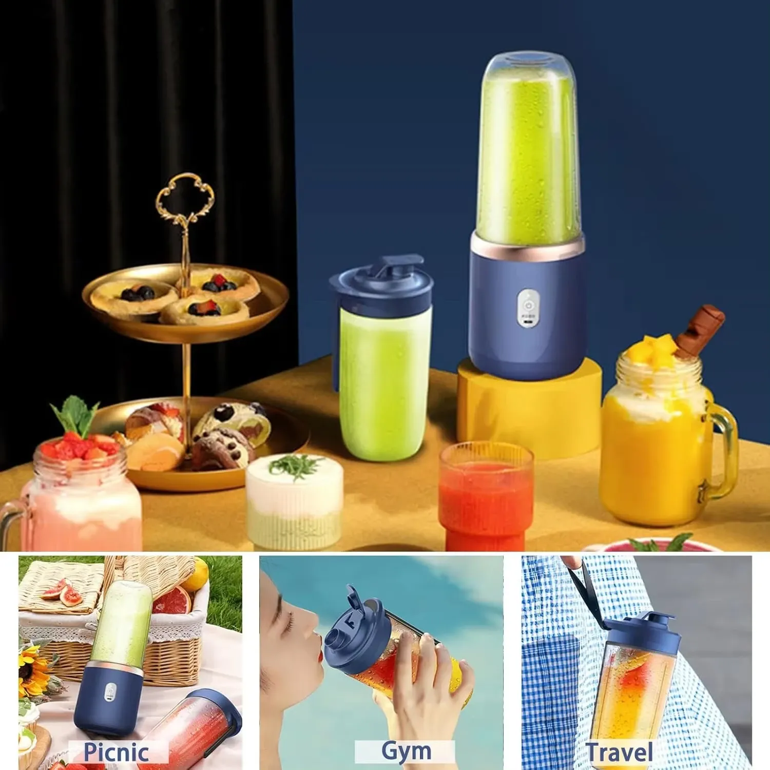 Mini mixeur personnel USB portable, idéal pour les voyages, avec un ou deux gobelets, compatible bouteilles d'eau 3