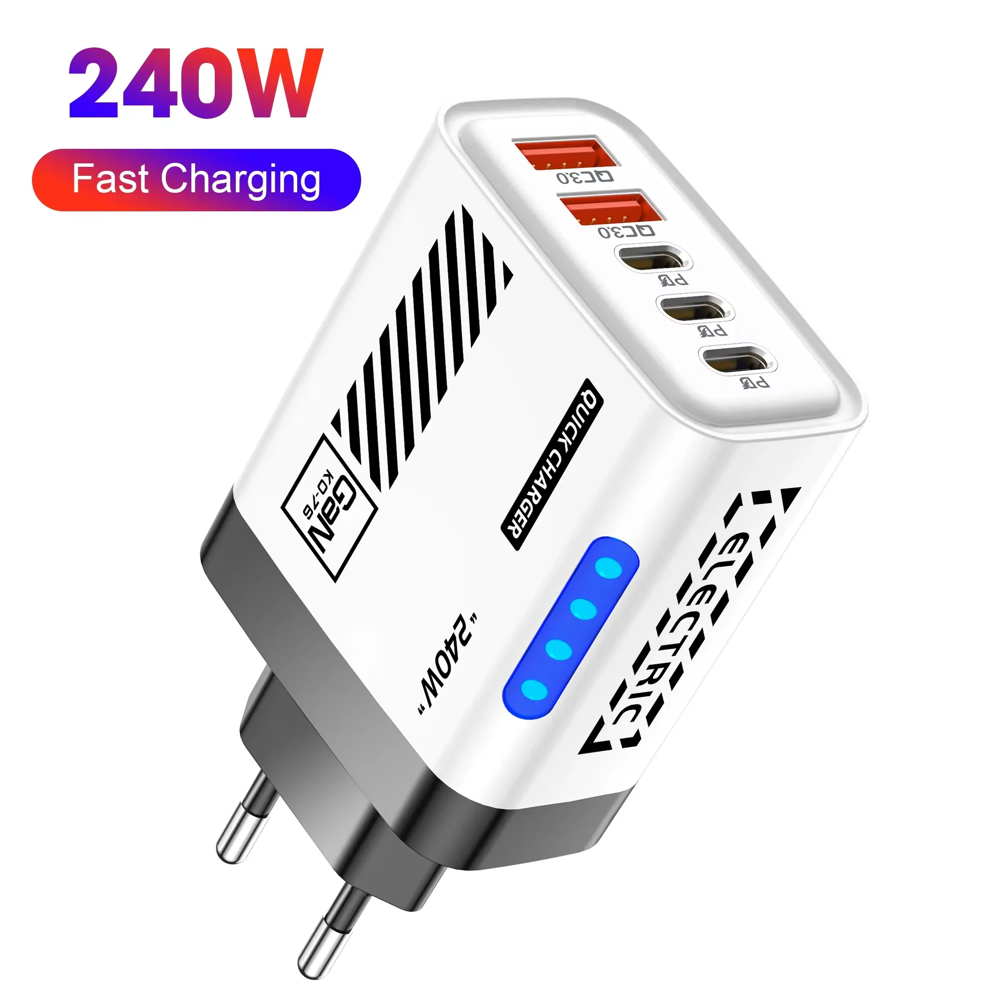 Chargeur USB-C GaN 5 ports 240 W PD à charge rapide, compatible iPhone, Samsung, Xiaomi et Huawei - Image 1