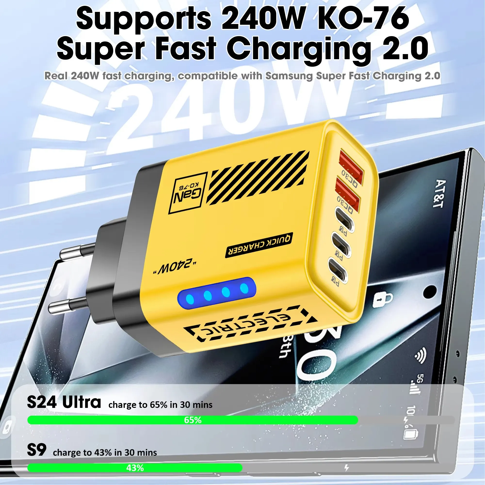 Chargeur USB-C GaN 5 ports 240 W PD à charge rapide, compatible iPhone, Samsung, Xiaomi et Huawei 2
