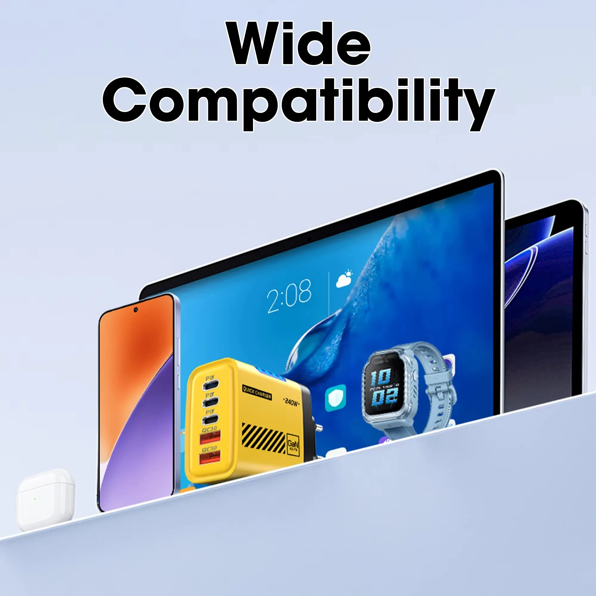 Chargeur USB-C GaN 5 ports 240 W PD à charge rapide, compatible iPhone, Samsung, Xiaomi et Huawei 5