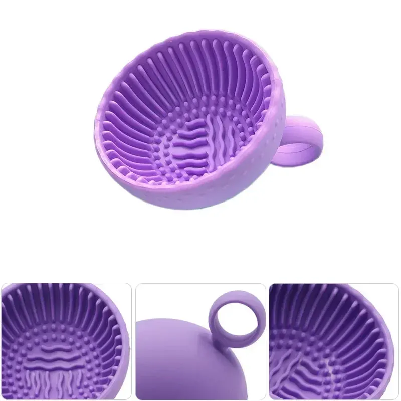 Nettoyeur de pinceaux de maquillage en silicone avec bol pliable et tapis de nettoyage 2