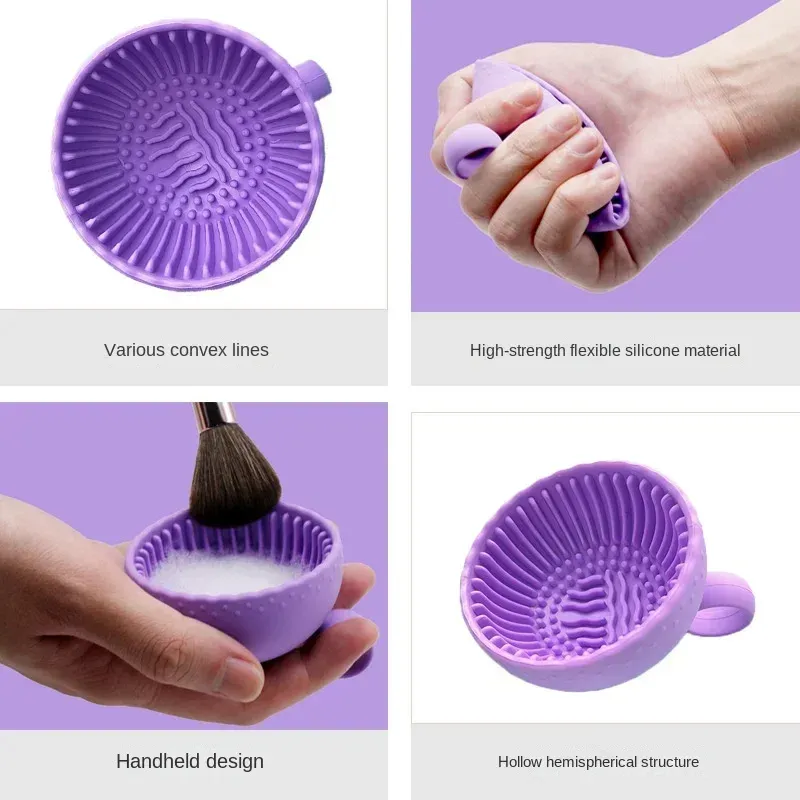 Nettoyeur de pinceaux de maquillage en silicone avec bol pliable et tapis de nettoyage 3