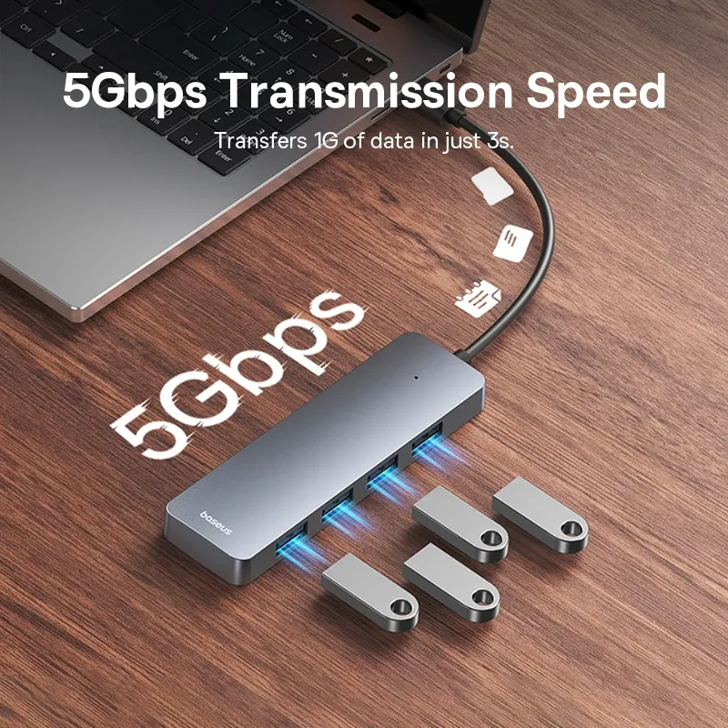 Hub USB 3.0 à 4 ports en ABS pour ordinateur portable, adaptateur multiport compatible Xiaomi, Lenovo, MacBook et PC 4