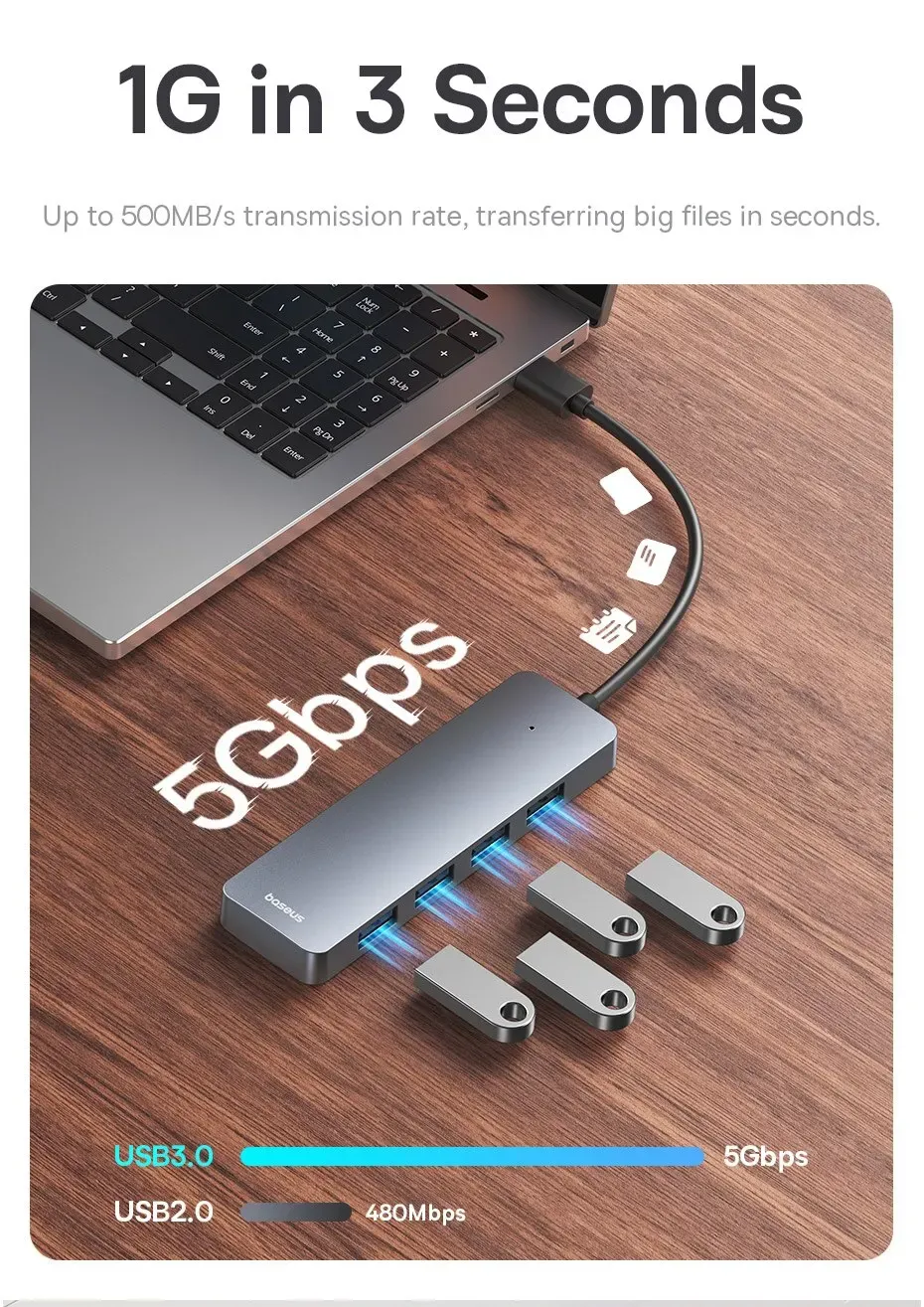 Hub USB BASEUS 4 ports, connectique