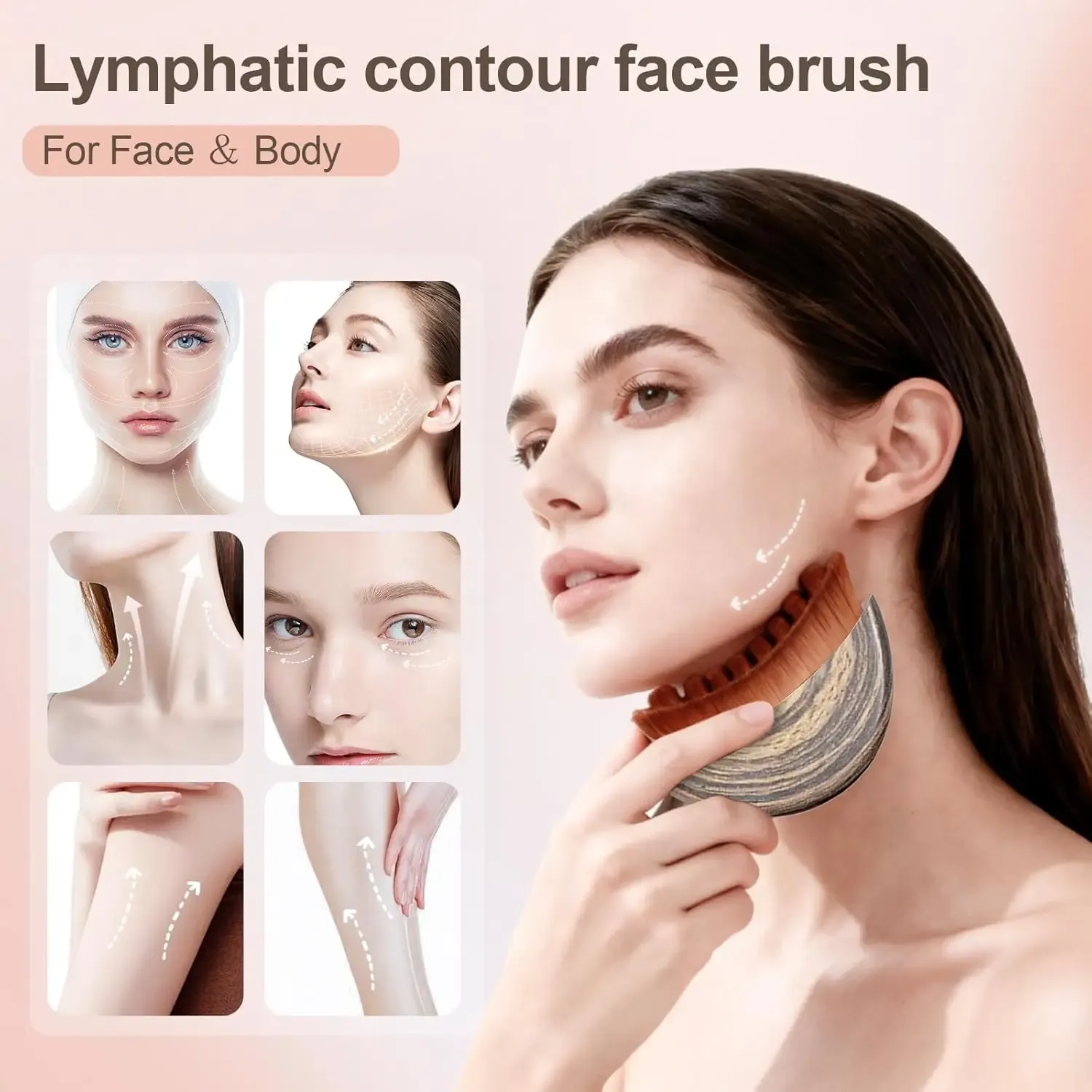 Brosse de contour ergonomique pour le visage, masseur de drainage lymphatique manuel à poils souples pour le nettoyage et le modelage du visage 2