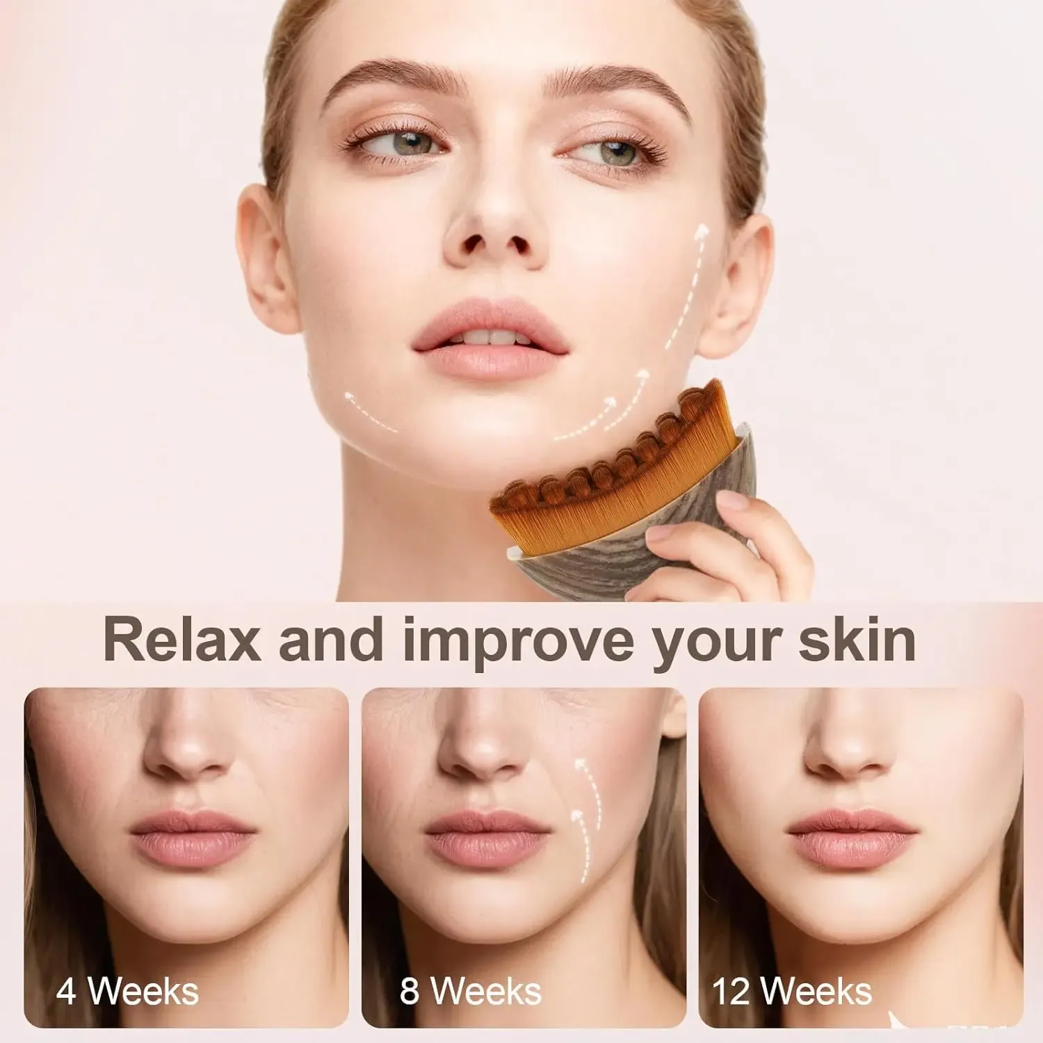 Brosse de contour ergonomique pour le visage, masseur de drainage lymphatique manuel à poils souples pour le nettoyage et le modelage du visage 4