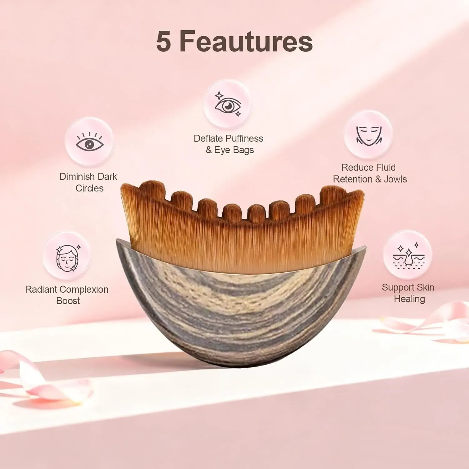 Brosse de contour ergonomique pour le visage, masseur de drainage lymphatique manuel à poils souples pour le nettoyage et le modelage du visage 5