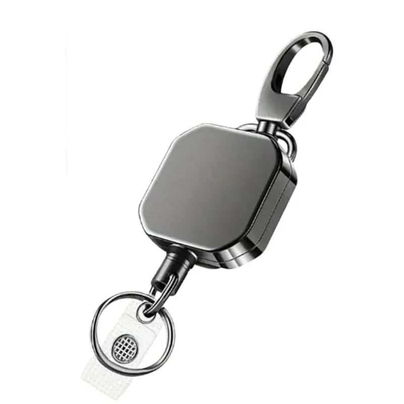 Clip de ceinture rétractable anti-perte avec boucle, porte-badge carré et accessoire porte-clés de voiture 10