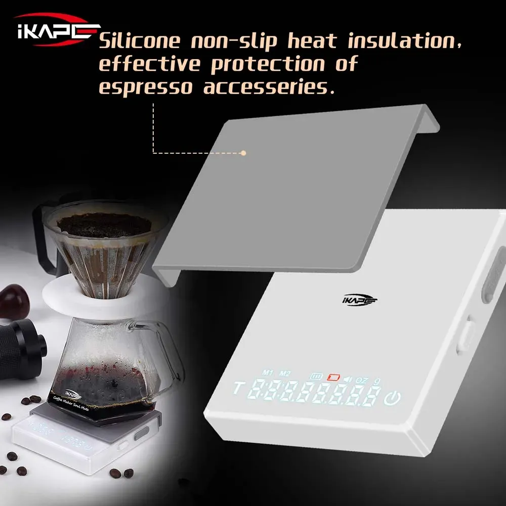 Balance à café numérique IKAPE Mini avec minuteur, 2 kg / 0,1 g, rechargeable, fonction tare, écran LED, pour expresso 5
