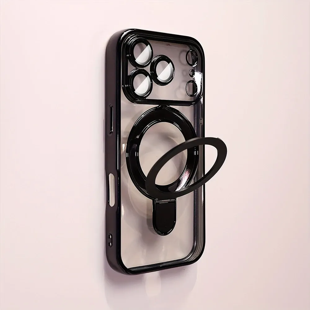 Coque de téléphone de luxe avec support magnétique pour iPhone 17, 16, 15, 14, 13 Pro Max, compatible MagSafe, avec support intégré et coque transparente 10