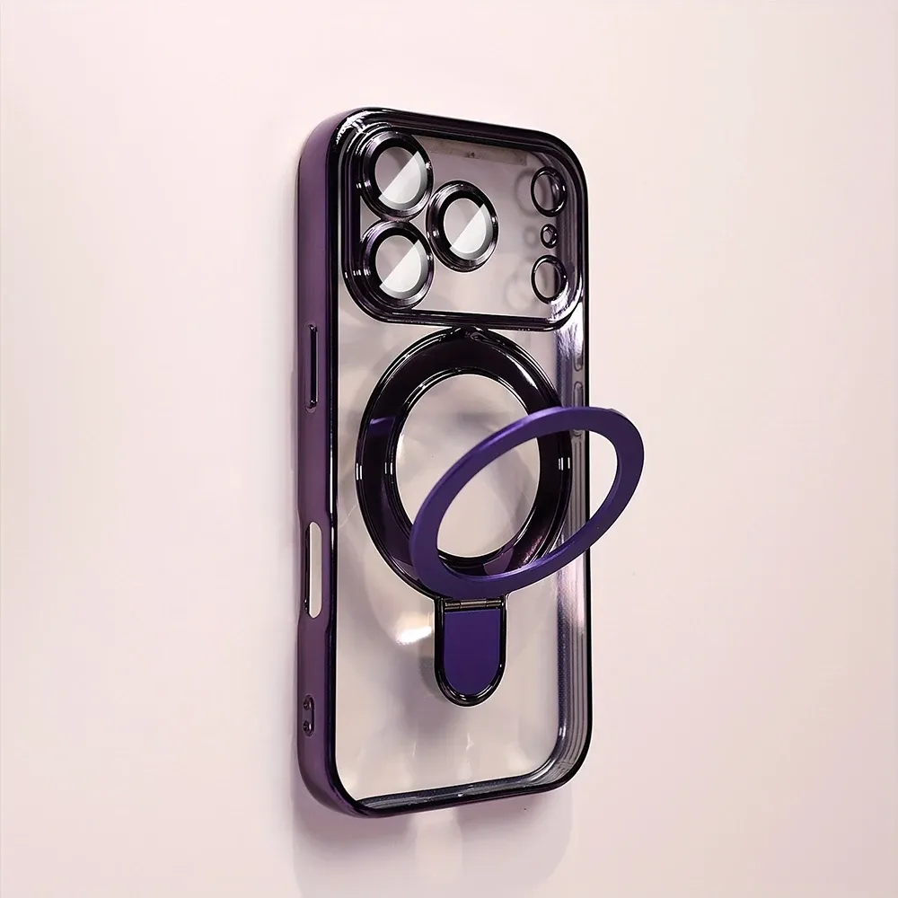 Coque de téléphone de luxe avec support magnétique pour iPhone 17, 16, 15, 14, 13 Pro Max, compatible MagSafe, avec support intégré et coque transparente 7