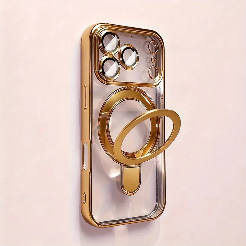 Coque de téléphone de luxe avec support magnétique pour iPhone 17, 16, 15, 14, 13 Pro Max, compatible MagSafe, avec support intégré et coque transparente 8