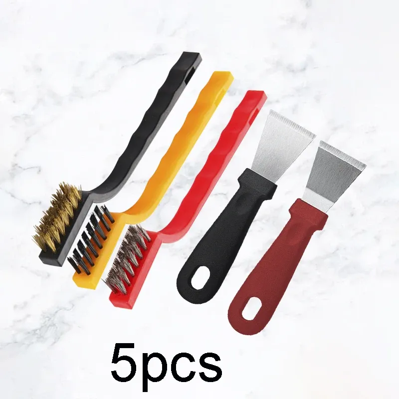 Ensemble de 5 brosses de nettoyage pour cuisine : grattoir à gaz et brosse métallique pour éliminer l'huile et la saleté sur hotte et plaques de cuisson - Image 1