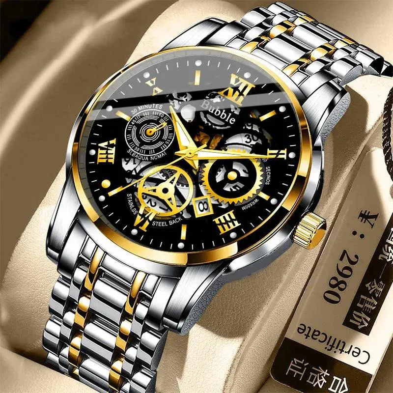 Montre UTHAI pour homme à quartz, étanche, avec chiffres romains et cadran squelette - Image 1
