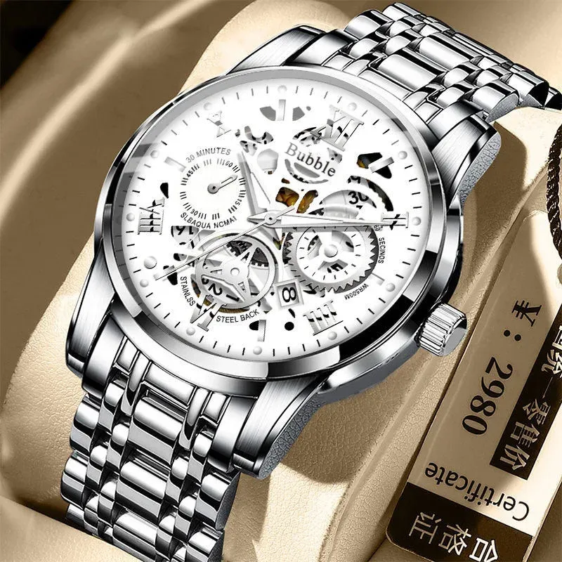 Montre UTHAI pour homme à quartz, étanche, avec chiffres romains et cadran squelette 5