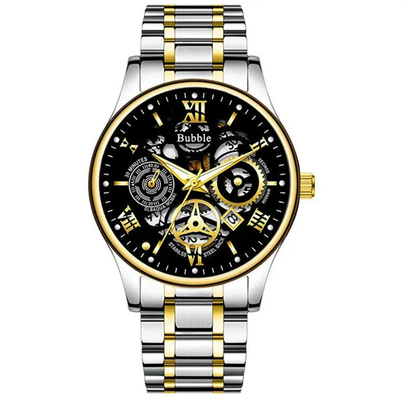 Montre UTHAI pour homme à quartz, étanche, avec chiffres romains et cadran squelette 6