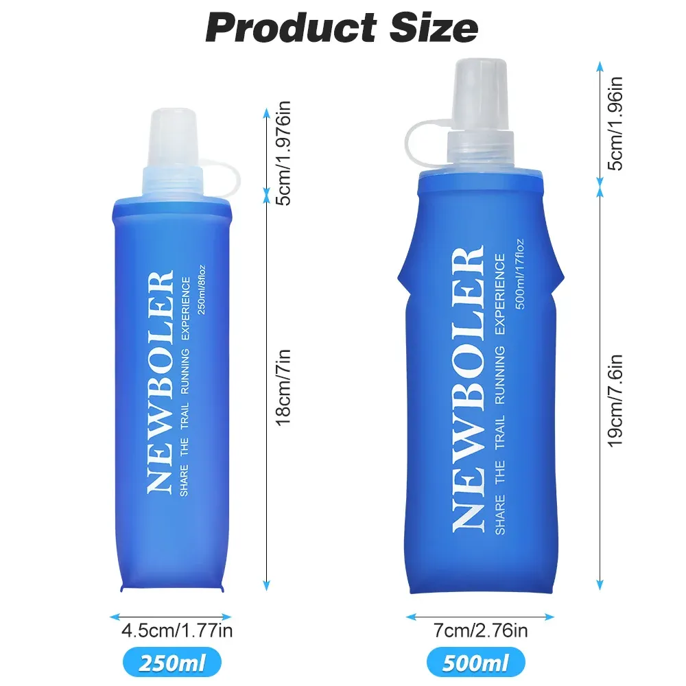 NEWBOLER Gourde souple pliable en TPU 150 ml, 250 ml, 500 ml pour sport et plein air, running et camping 2