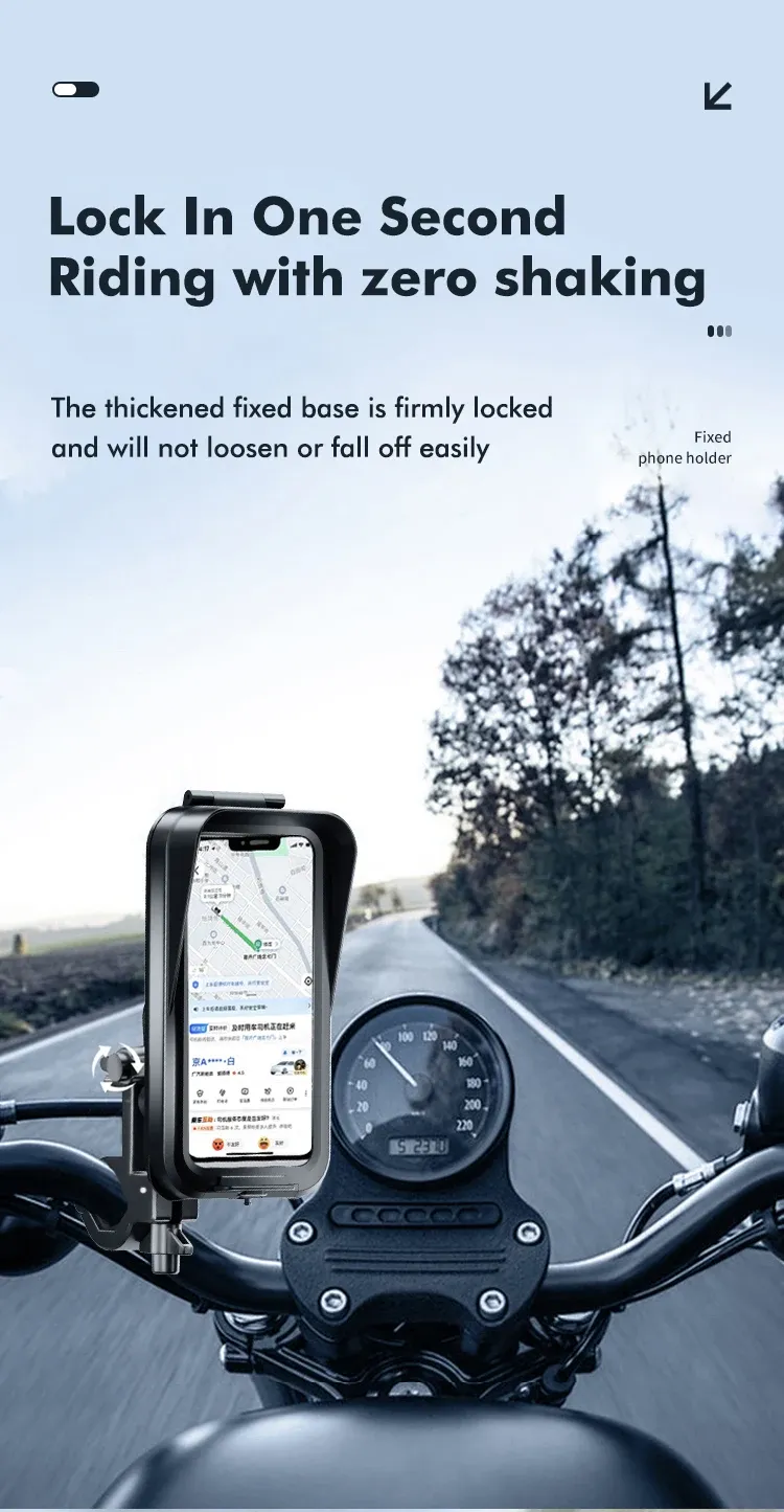 Support de téléphone installé sur un guidon de moto