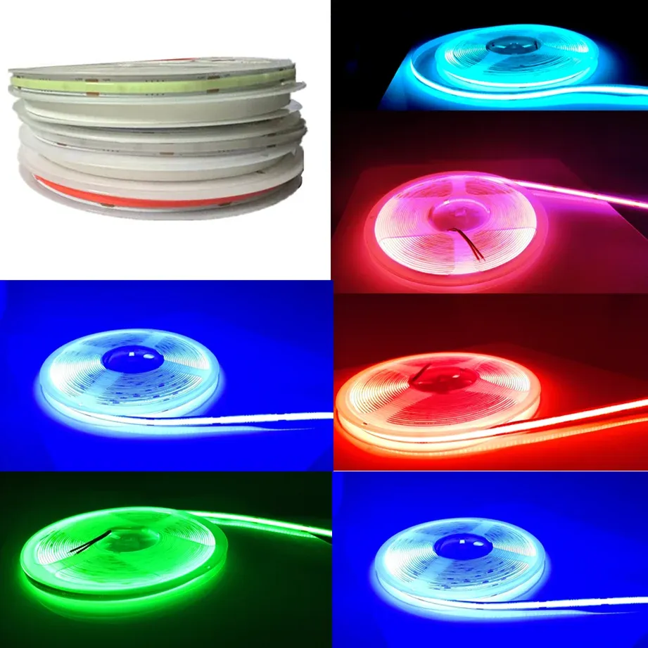 Ruban LED COB DC 12 V / 24 V, 320 ou 480 LED/m, haute densité, IRC90/IRC95, rose, jaune, bleu glacé, rouge, vert, flexible, éclairage LED FOB