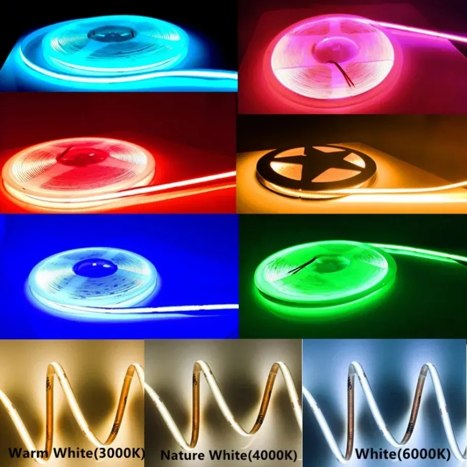 Ruban LED COB DC 12 V / 24 V, 320 ou 480 LED/m, haute densité, IRC90/IRC95, rose, jaune, bleu glacé, rouge, vert, flexible, éclairage LED FOB 2