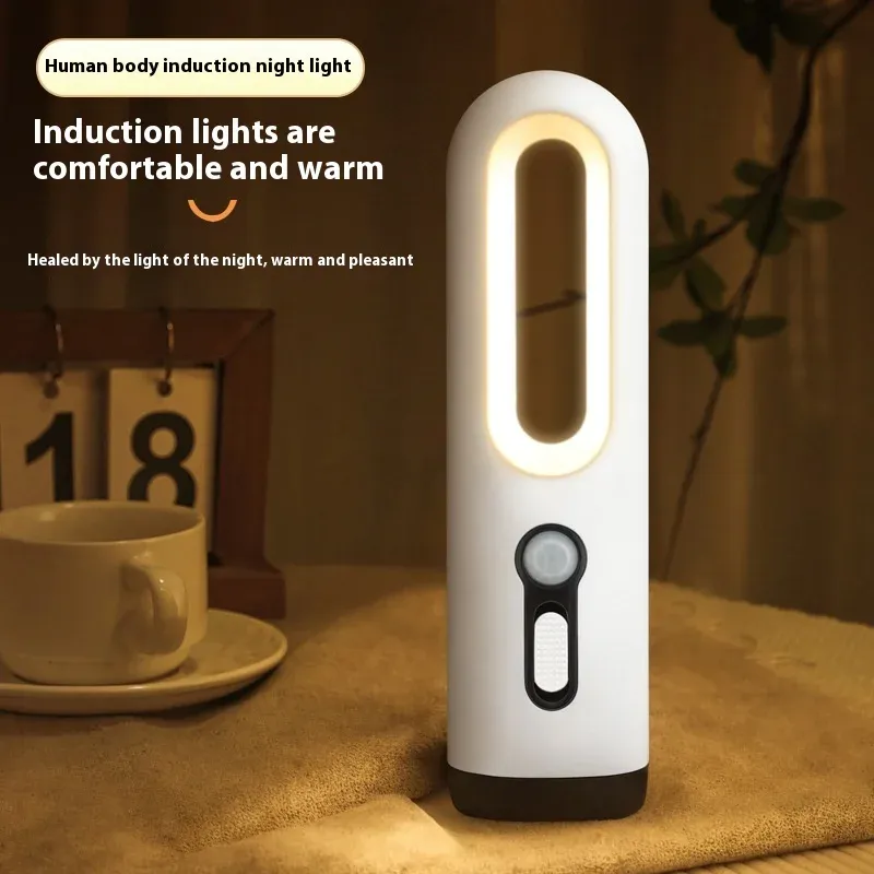 Veilleuse LED portable 2 en 1 avec capteur de mouvement, lampe de poche pour chambre, salle de bain, lecture et camping, éclairage bébé 2