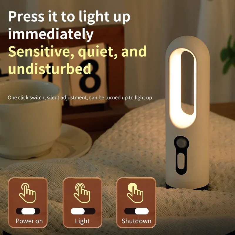 Veilleuse LED portable 2 en 1 avec capteur de mouvement, lampe de poche pour chambre, salle de bain, lecture et camping, éclairage bébé 3